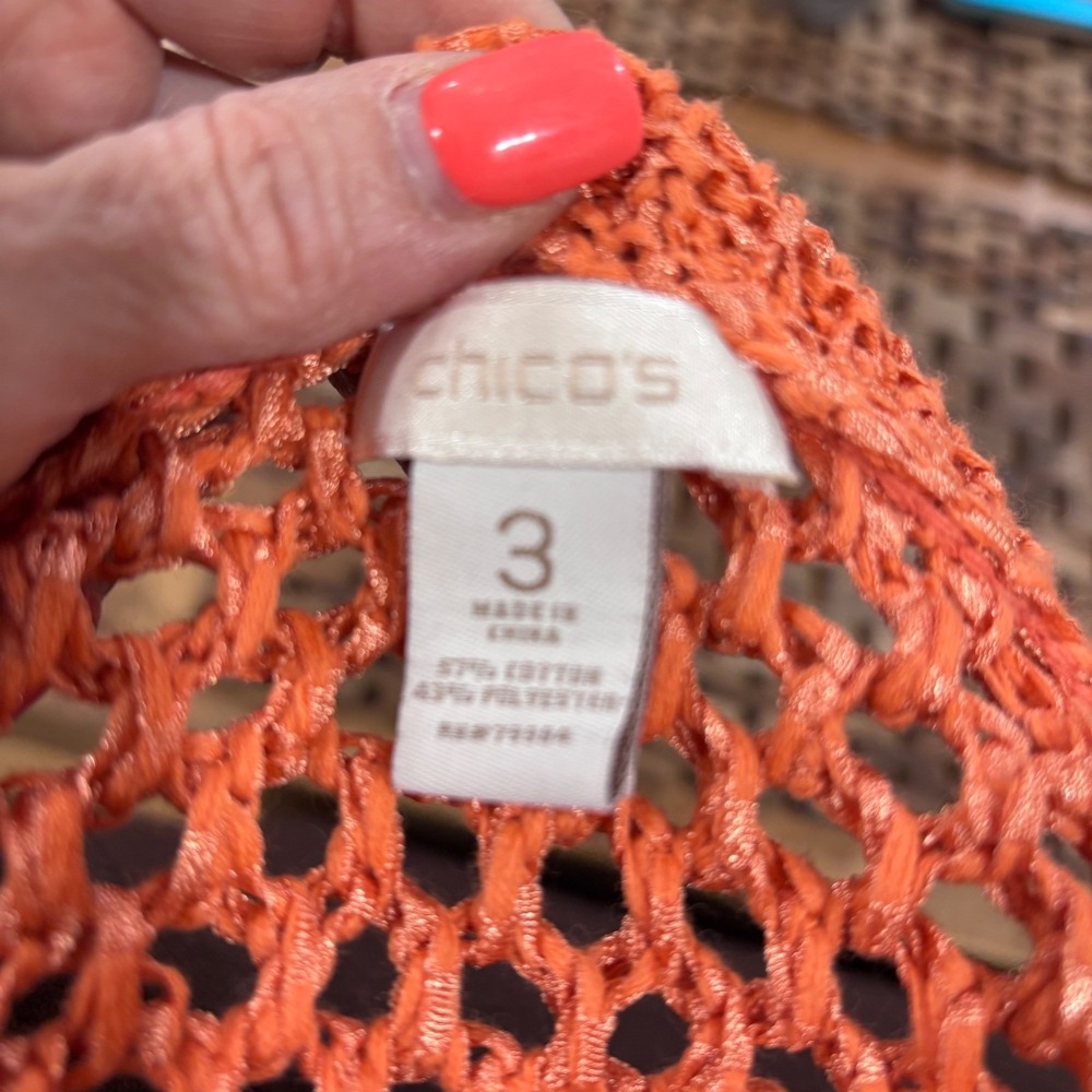 Chicos Coral Open Knit Cropped Cardigan Sweater Shrug Size 3 (XL) - Picture 4 of 7